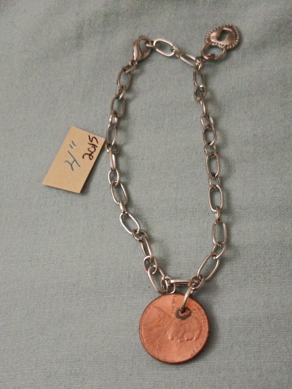 Silver Charm Bracelet with 2015 Penny